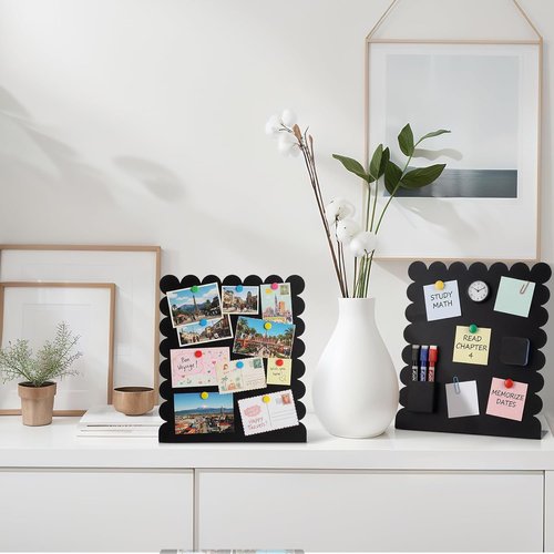 Gueevin Magnetic Metal Board - 2 Pcs Scalloped Display Stand for Memos & Photos | 12.6" x 11" Black