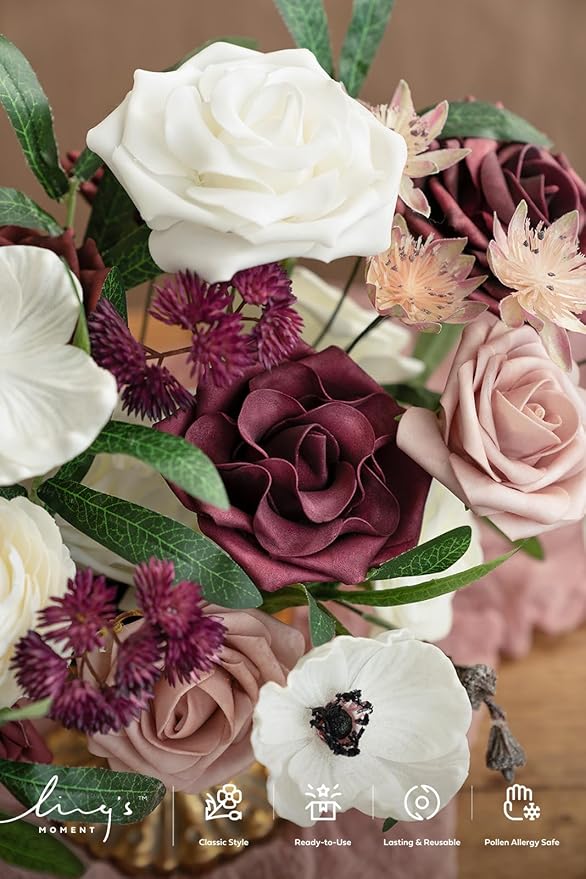 Ling's moment Artificial Flowers Combo for DIY Wedding Bouquets Centerpieces Arrangements Party Baby Shower Home Decorations