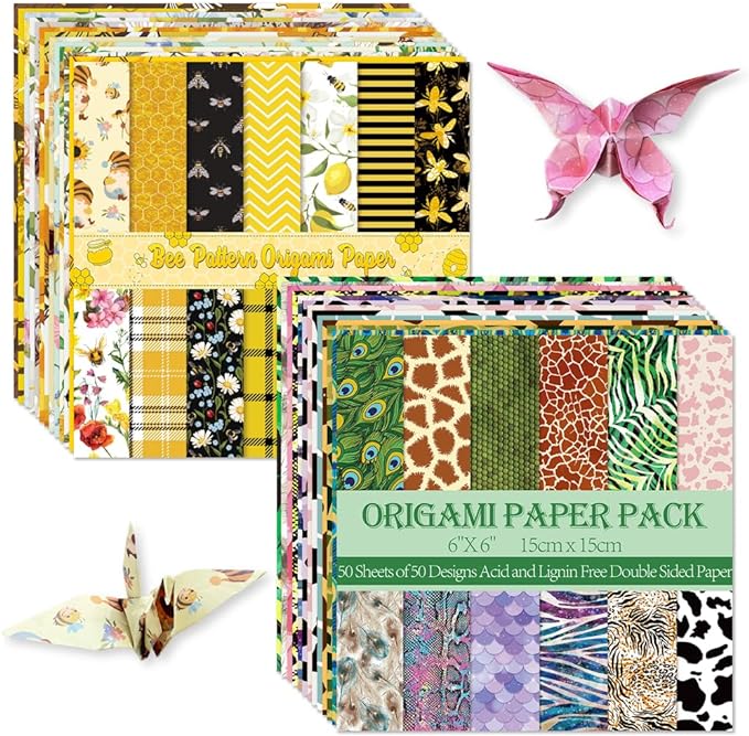 Origami Paper Kit Dobule Sided 100 Sheets 100 Colors 6 Inch Japanese Chiyo Square Easy Fold Arts Crafts DIY Handwork Origami Papers Animal Fur Bee