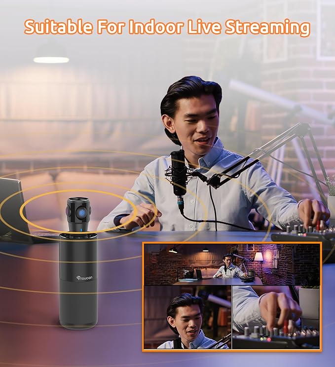 TOUCAN 360-Degree Video Conference Camera, 1080p HD Webcam with 4 Noise Reduction Mics, Speaker, AI Tracking, Works with Zoom, Google Voice, Microsoft Teams and More, for PC/Mac/Tablet