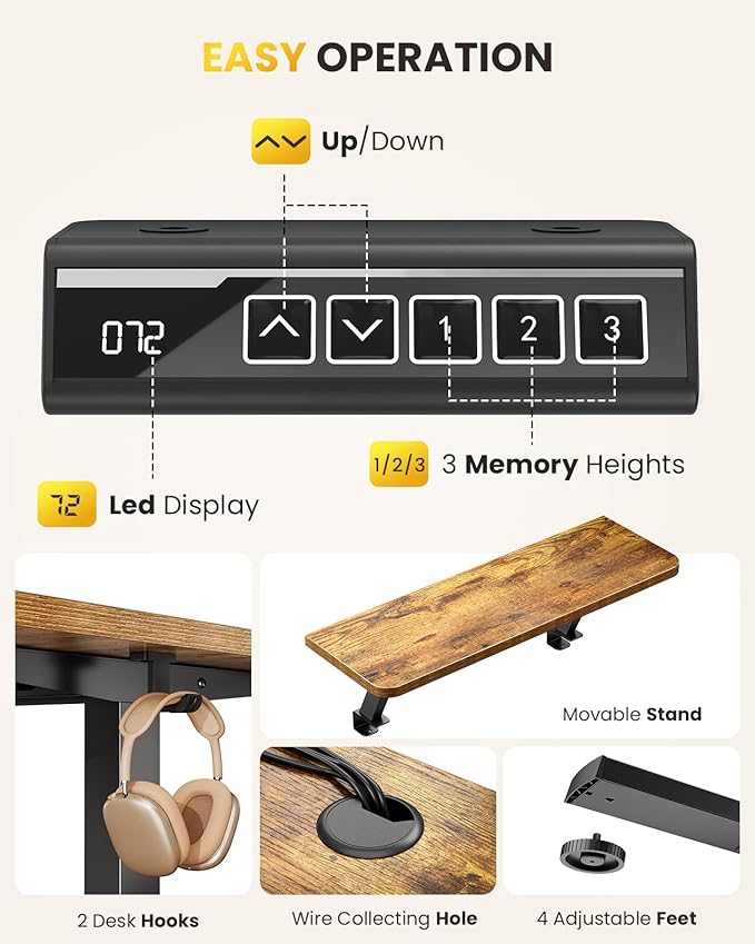 L-Shaped Standing Desk - 63 Inch Adjustable Corner Standing Desk with Flexible Monitor Stand, Electric Sit Stand Computer Table with Memory Controller for Home Office
