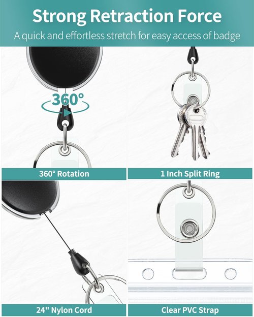 Pawfly Vertical Badge Holder - Clear Plastic Case with Retractable Reel & Carabiner Clip | 5 Pack