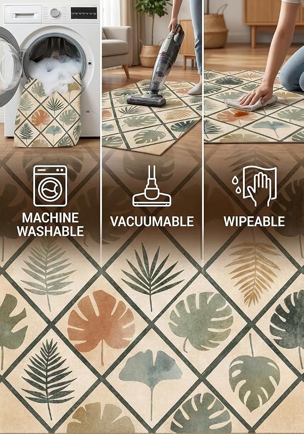 5x7 Area Rug for Living Room，Sage Green Modern Abstract Diamond Leaf Rug Non-Slip Washable Bedroom Dining Room