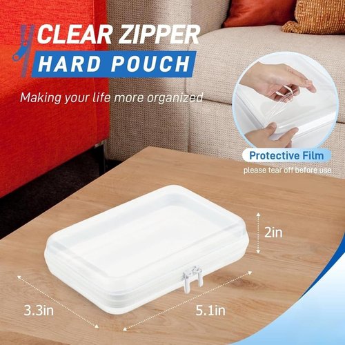 Clear Zipper Hard Pouch - Transparent Plastic Storage Case for Travel & Desk Organization | 5.1 x 3.3 x 2 Inches