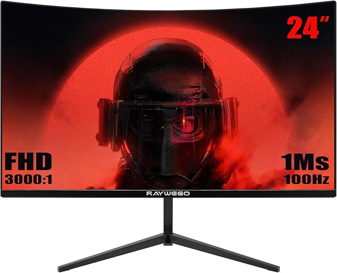 24 inch Curved Monitor 100Hz 1ms, Computer Gaming Monitor FHD 1920×1080P,3000:1 Contrast Ratio, with FreeSync & Eye-Care Technology, HDMI×1,VGA×1 for Gaming Home Office,Wall Mount Install