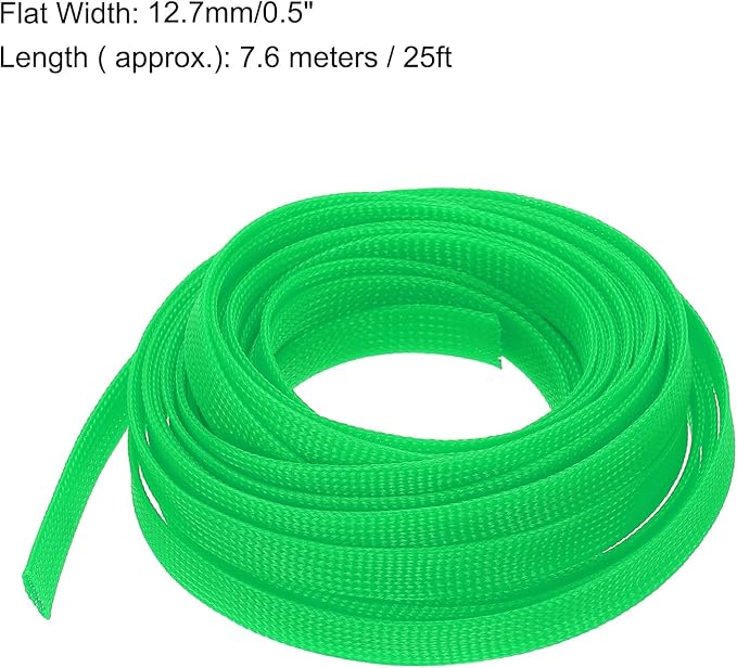 uxcell PET Expandable Sleeving 25ft 1/2" Green Cable Management Sleeve Cord Organizer for Wrap Protect Cable