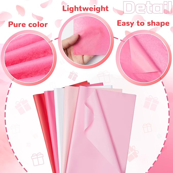 Qilery 500 Sheets Pink White Tissue Paper Bulk for Gift Bags 15 x 20 Inch Acid Free Christmas Packaging Wrapping Paper Sheets for Valentine's Day Wedding Decoration DIY Flowers, Pom Poms Crafts
