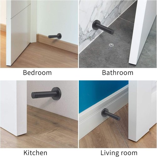 DOKU 10Pcs Heavy Duty Door Stopper - 3.5 Inch Stainless Steel with Rubber Tips | Matte Black