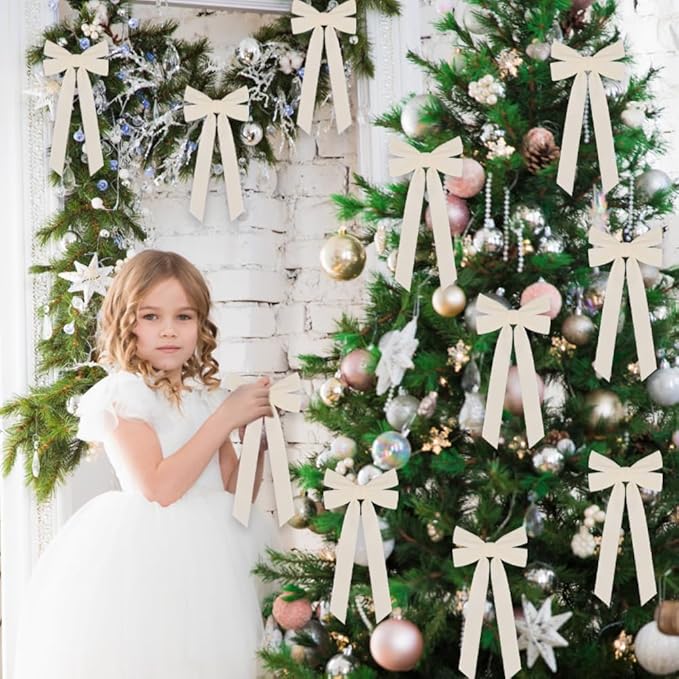 JOICEE 15Pcs Velvet Bows for Christmas Tree, Christmas Wreath Bows Rustic Crafts Gift Bows Velvet Ribbon Bows for Xmas Home Garland Decorations Holiday Wedding Outdoor Indoor Decor(Beige)