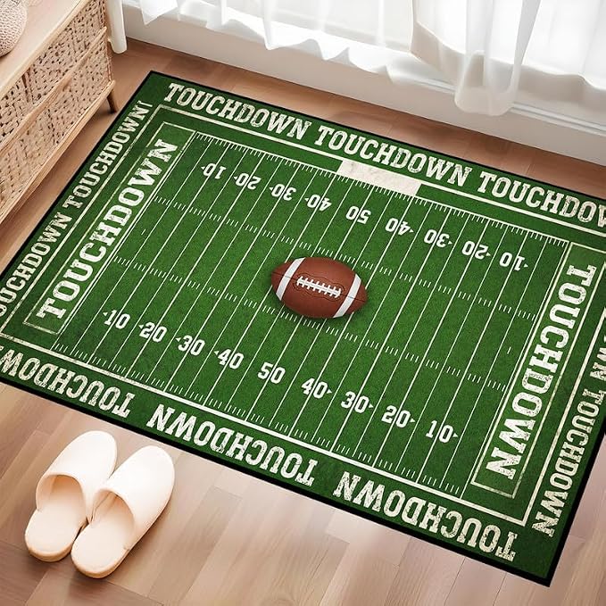 2'x3' Football Field Area Rug Sports Themed Carpet for Nursery Bedroom Playroom Classroom Entryway Living Room Home Decor Non Slip Washable Game Room Play Mat