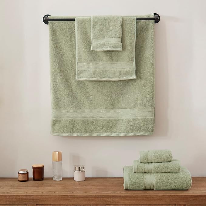 COZYART Luxury Sage Green Bath Towels Set 3 pcs, Turkish Cotton Hotel Large Bath Towels for Bathroom, Thick Bathroom Sets of 3 with 1 Bath Towel, 1 Hand Towel, 1 Washcloth, 650 GSM