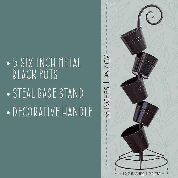 Esterno Hanging Flower Pot Tiered Stand (Black), Metal Outdoor Stacking Planter