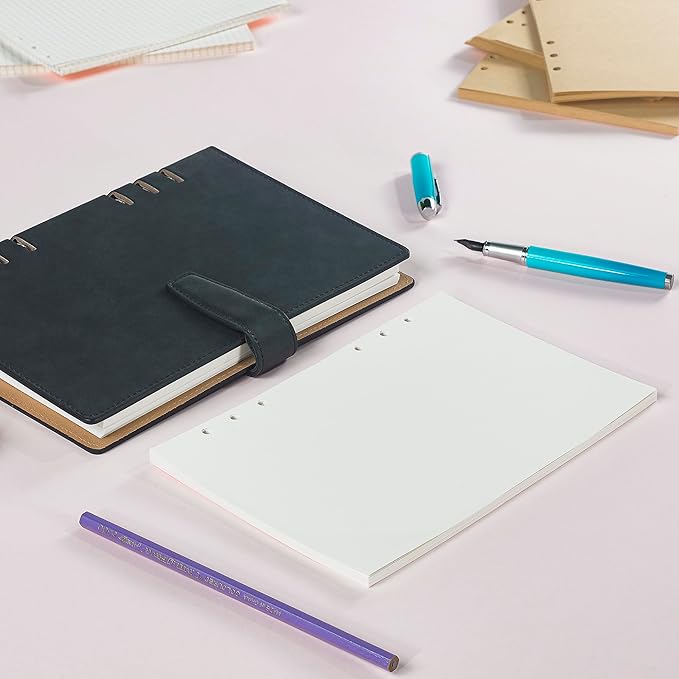 A5 Loose Leaf Refill Paper, 210x142mm, 135 Sheets Plain White Planner Refills, 6 Ring Binder Compatible, 100GSM Insert Papers for Notebooks, School, Office, College Notes, Journaling & Printing