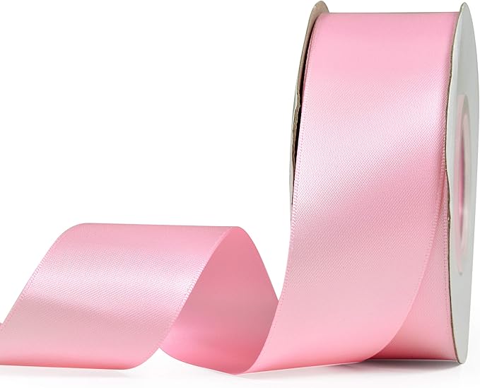 YAMA Pink Double Face Satin Ribbon 1 1/2 Inch 25 Yards Pink Fabric Ribbon for Gift Wrapping Crafts Hair Bows Wedding Party Decoration