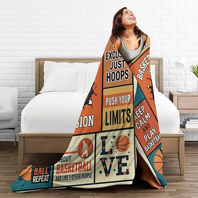 Basketball Blanket for Boys Basketball Sport Throw Blanket Soft Cozy Fleece Fuzzy Stuffed Plush Flannel Gifts for Girls Women Kids Adults 40''x50''
