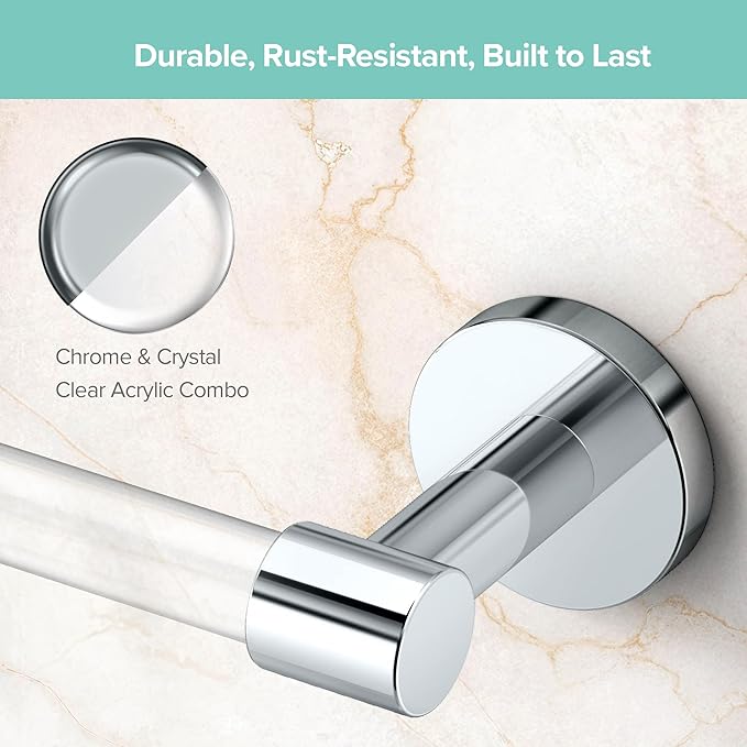 Gatco 5710 Clarion Towel Bar | 24" L Bathroom Towel Rack, Wall Mount Bathroom Towel Holder | Crystal-Clear Acrylic & Chrome Finish