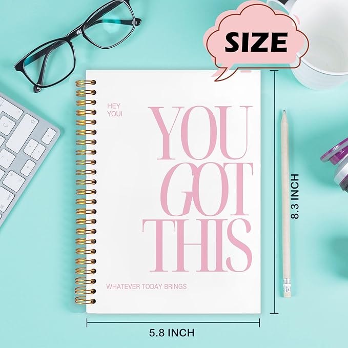 Yhtrg You Got This Inspirational Notebooks Journal, White Motivational Spiral Journal Notebook for Women, White Motivational Positive Notebooks for Office School Supplies, 5.5x8.3 Inch