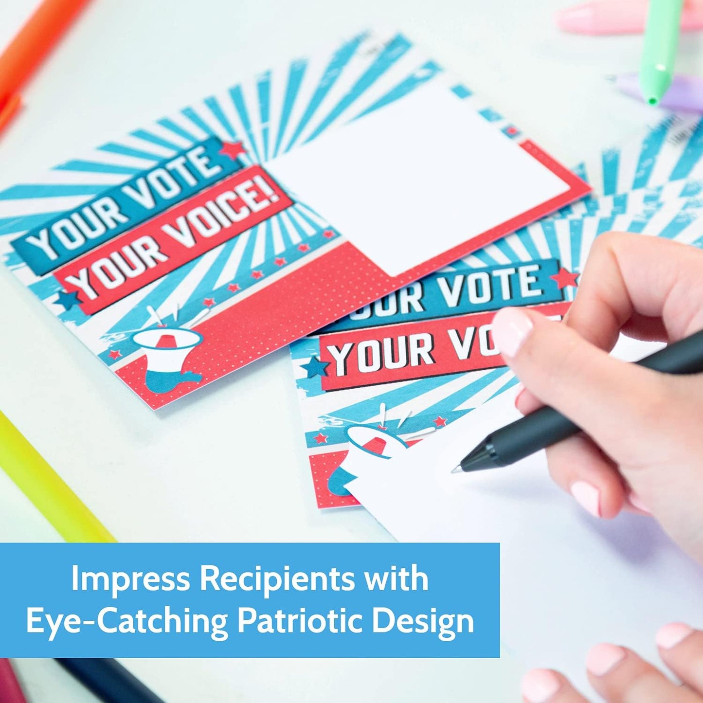 T MARIE 100 Bulk Voter Postcards | 4x6” Red, White, and Blue Design - Blank Back for Personalized Messages