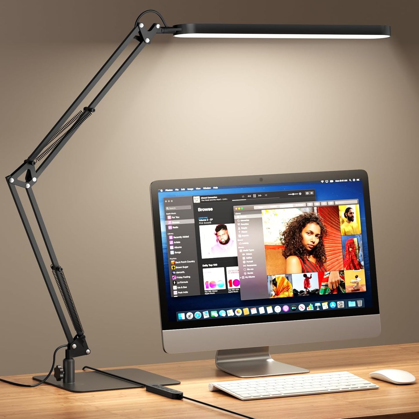 SKYLEO LED Desk Lamp - Adjustable Swing Arm, Dimmable, Eye Protection, 1300LM, 12W, Black