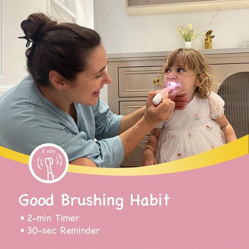 Papablic Sonic Electric Toothbrush for Babies & Toddlers | 2-Stage Design, Pink, Ages 0-3