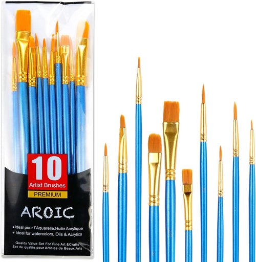 Skiennix Acrylic Paint Brush Set - 10 Professional Nylon Hair Brushes for Oil & Watercolor Painting