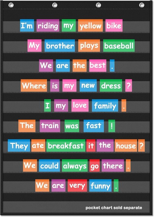 EAMAY Clear 10-Pocket Chart - Ideal for Classroom Lessons | Fits 3” Sentence Strips & Word Cards, Black