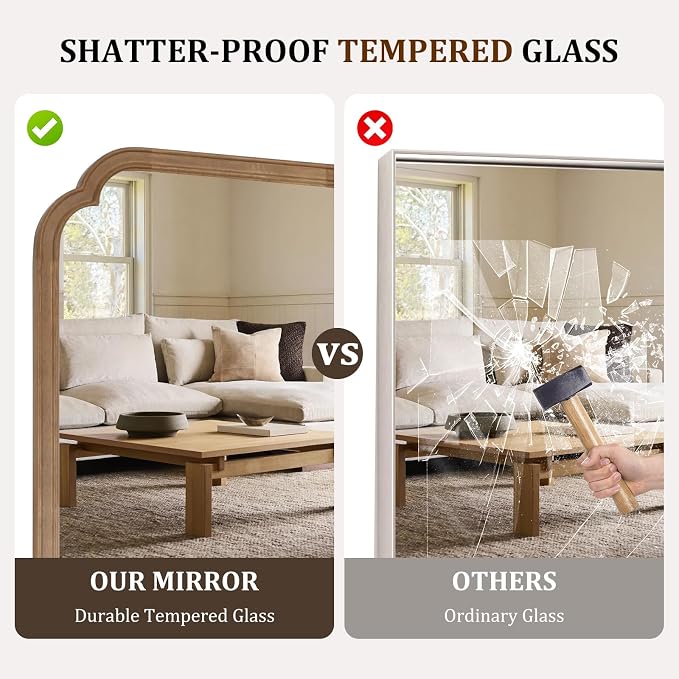 WallBeyond Farmhouse Full Length Mirror with Stand 22x65 Inch, Wooden Frame Floor Mirror,for Bedroom, Entryway, Living Room(Natural)