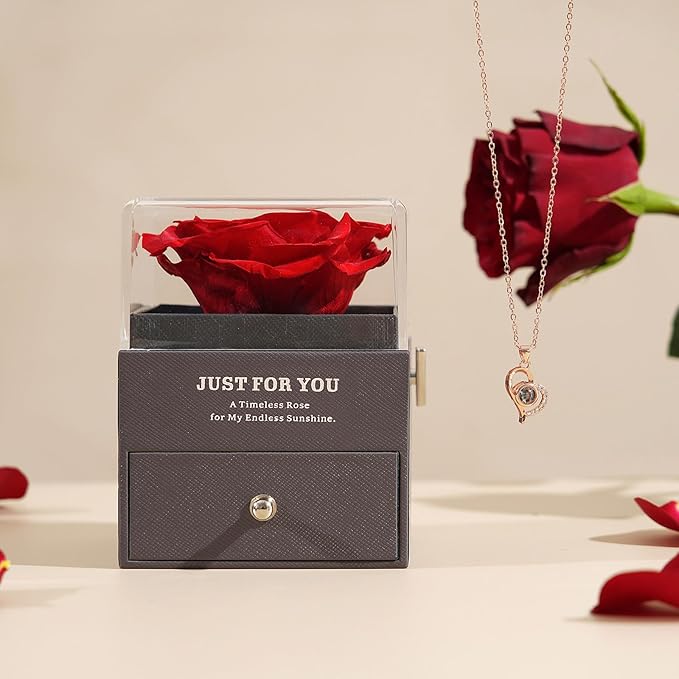 ADDWel Preserved Rose Gifts for Mom Birthday – Forever Real Rose Music Box for Women – You Are My Sunshine Gifts for Mom Grandma Wife Girlfriend – Eternal Roses Musical Box with I Love You Necklace