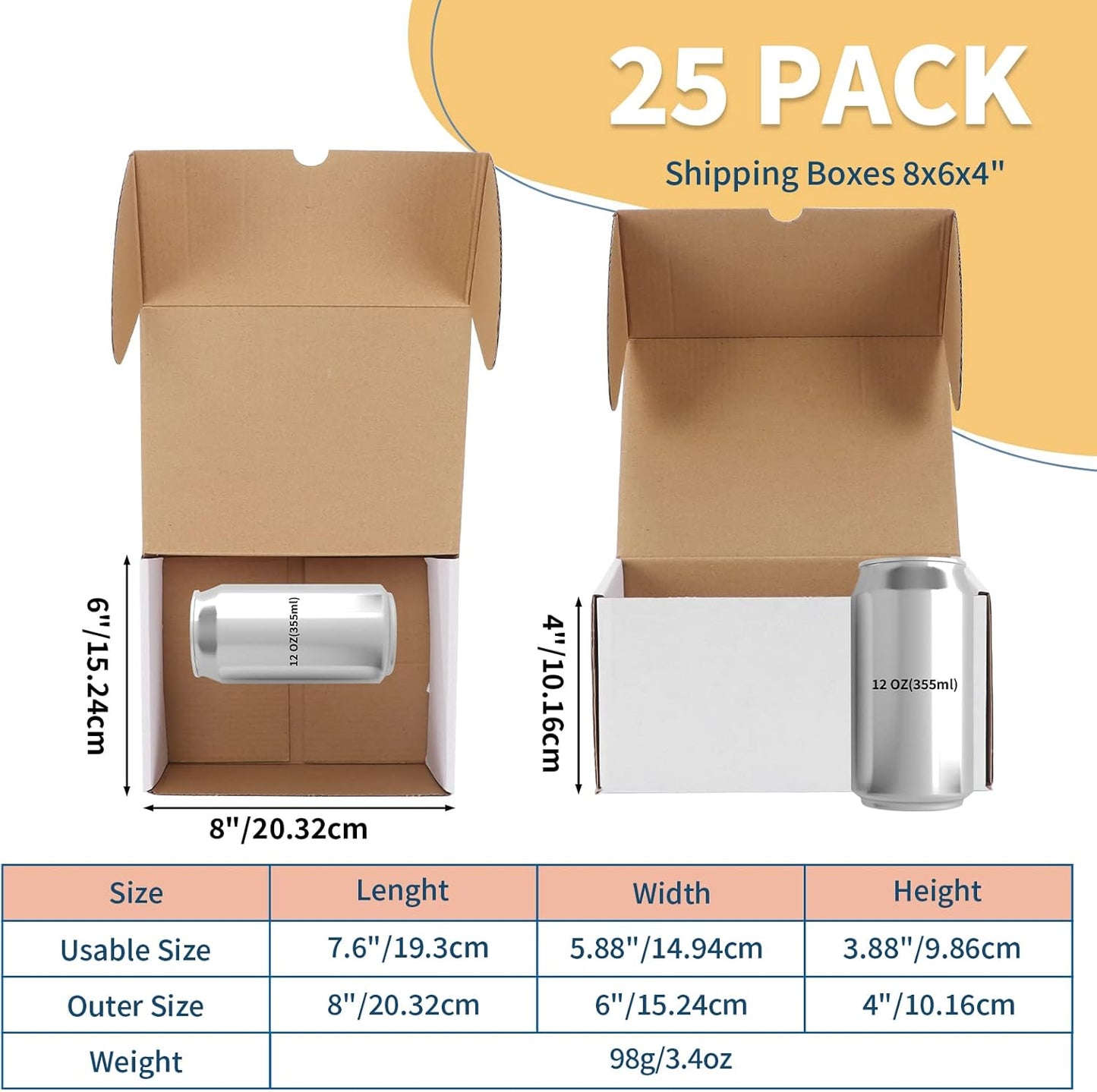 ZBEIVAN 8x6x4 White Shipping Boxes - Set of 25 Corrugated Cardboard Mailers for Small Business Packaging