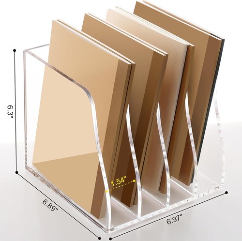 SANRUI Acrylic Desk File Organizer - Clear Magazine Holder with 4 Vertical Compartments for Office Storage
