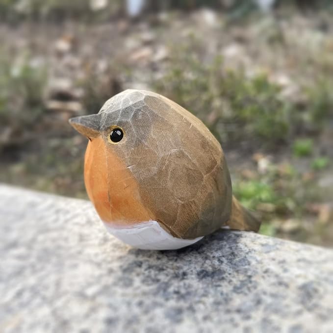 Hand Carved Painted Wooden Bird Figurines for Home Decor, Statue for Bird Lovers, Housewarming, Birthday, Christmas, Anniversaries (NO.1-Fat Robins)