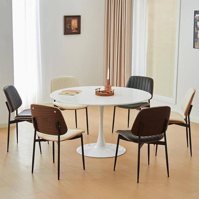 Round Dining Tulip Table for 4, Mid-Century Modern Table with Sturdy Metal Pedestal for Kitchen, Bistro, Cafe, Leisure (White, 43.5 INCH)