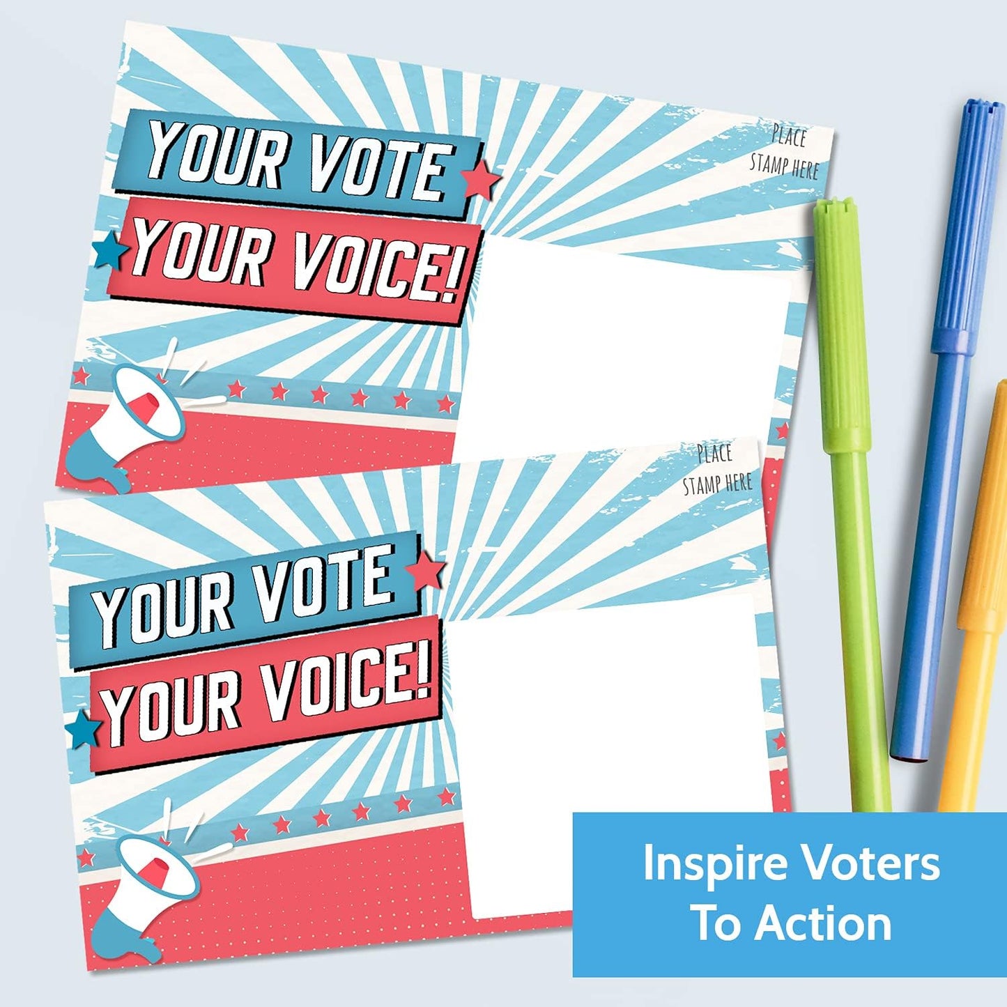 T MARIE 100 Bulk Voter Postcards | 4x6” Red, White, and Blue Design - Blank Back for Personalized Messages