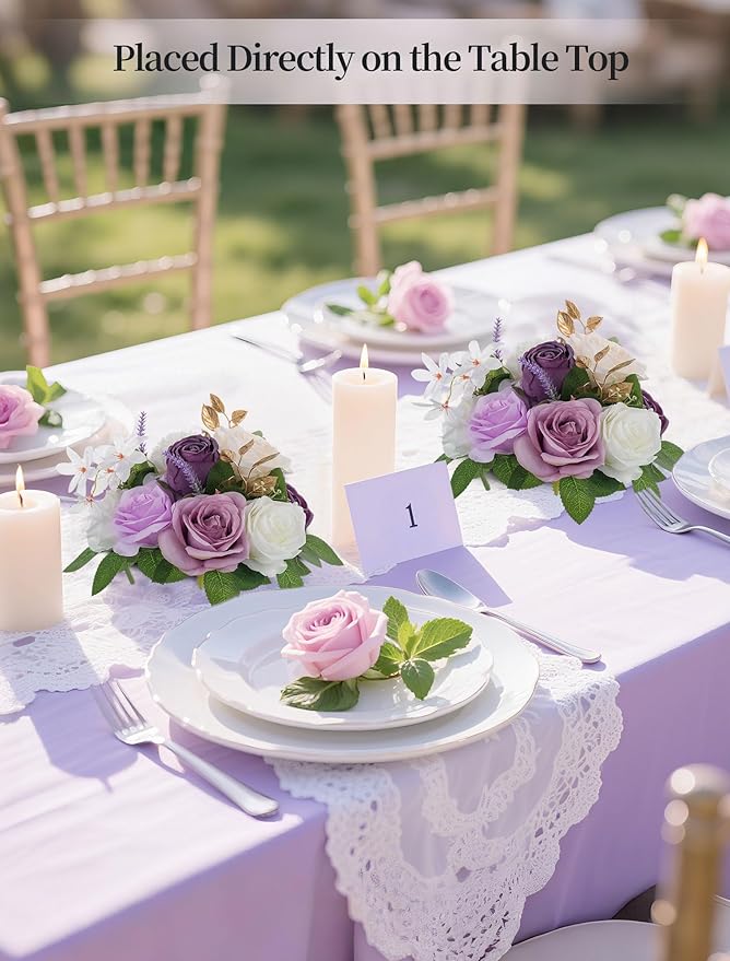 BLOSMON Artificial Flowers Ball Wedding Centerpieces 10 Pcs Lilac Rose Artificial Flower Center Pieces Decoration for Table Silk Kissing Ball Faux Floral Bouquet Arrangements for Home Party DIY Decor