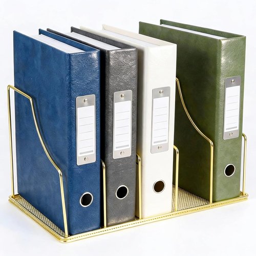 Simmer Stone Gold Binder Organizer - 5 Slot Vertical File Sorter with Mesh Bottom | Large Desktop Holder for Binders & Books