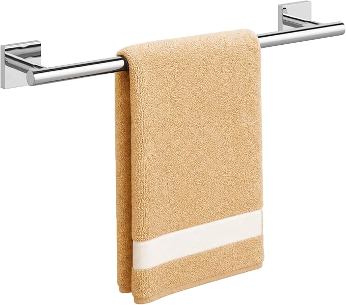 USHOWER Polished Chrome Towel Bar, 18 Inch Towel Racks for Bathroom Wall Mounted, 304 Stainless Steel Towel Holder with Square Base, Modern Home Decor (Total Length 20 Inch)