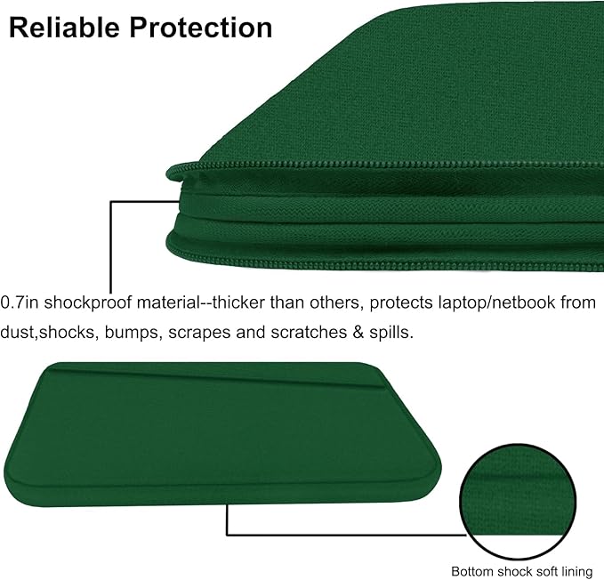 15.6 inch Laptop Sleeve, Durable Carrying Bag Protective Case Briefcase Handbag with Front Pocket, Slim Computer Cover for 15-16 Inch HP, Dell, Lenovo, Asus, Notebook, Dark Green