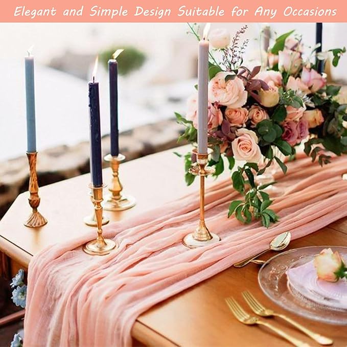 12 Pack 10Ft Cheesecloth Boho Gauze Table Runner - 35x120 Inch Rustic Cheese Cloth Long Table Runner for Wedding, Bridal Shower, Birthday Party Decor (Peach Coral)