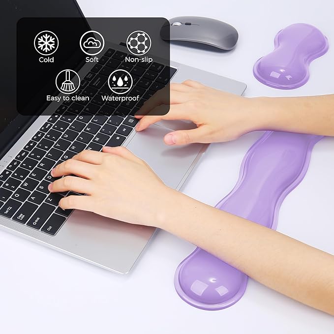 Gel Wrist Rest for Keyboard and Mouse, Wrist Rest for Keyboard, Mouse Wrist Support, Pain Relief, Cool Touch, Non-Skid, Mouse Wrist pad