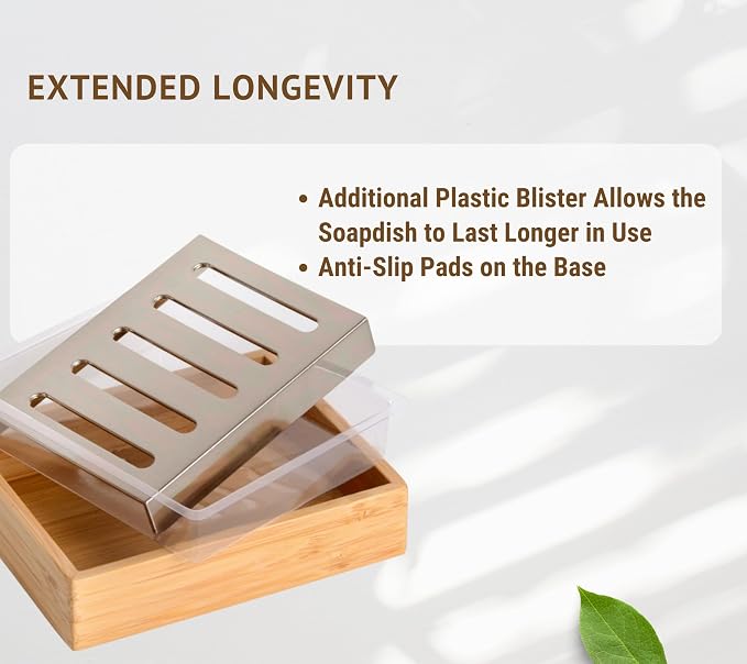 Clasin Home Bamboo Bathroom Accessories Set, 3 Pcs Wood Bathroom Accessories Soap Dispenser, Toothbrush Holder, Soap Dish, Kitchen Soap Dispenser Set for Home Decor, Housewarming Gift