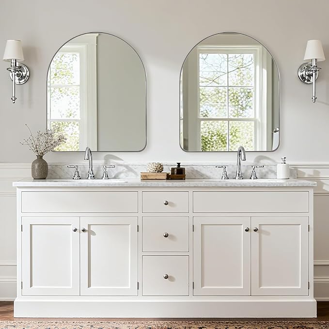 ANDY STAR Arched Mirror, 30 x 36 Inch Polished Chrome Wall Mirror in Stainless Steel Metal Frame, Arch Top Rounded Corner 1 Inch Deep Set Design Wall Mount Hangs Vertical