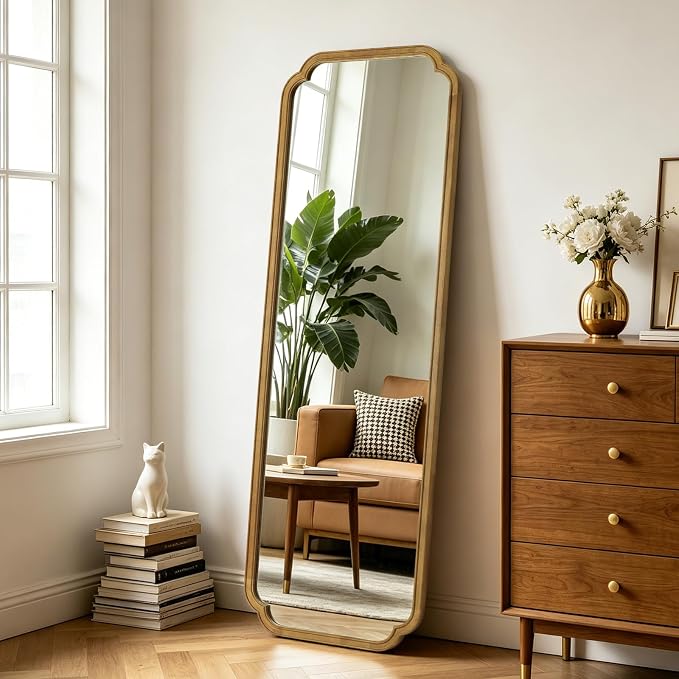 WallBeyond Full Length Mirror Wall Mounted 65"x22", Rustic Wooden Frame Floor Mirror, Large Full Body Mirror for Bedroom, Leaning or Hanging Against Wall, Natural