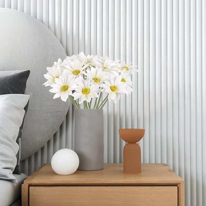 IPOPU 15pcs Daisies Artificial Flowers Faux White Daisies Flowers 12" Fake Wildflowers Flower Silk Flowers for Floral Arrangements Wedding Home Garden Decor (White)