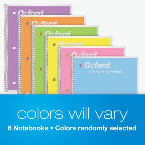 Oxford Spiral Notebook - 1 Subject College Ruled - Pastel Colors, 70 Sheets, Set of 6 | 8 x 10.5 Inch