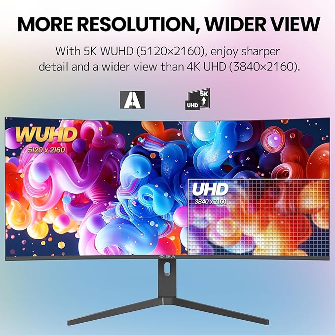 CRUA 40'' 5K Ultrawide Curved Gaming Monitor, 21:9, 5120 x 2160, 120Hz, IPS Computer Monitor with Built-in Speakers, AMD FreeSync, PIP/PBP, 120% sRGB, HDMI 2.0 & DP 1.4, Tilt/Height Adjustable-Black