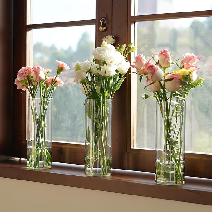 DNANAOL 7pcs Glass Cylinder Vases for Centerpieces - 10 Inch Tall Glass Vases for Flowers, Hurricane Candle Holders Floating Candle Vase for Table Centerpiece Formal Dinners Home Decor
