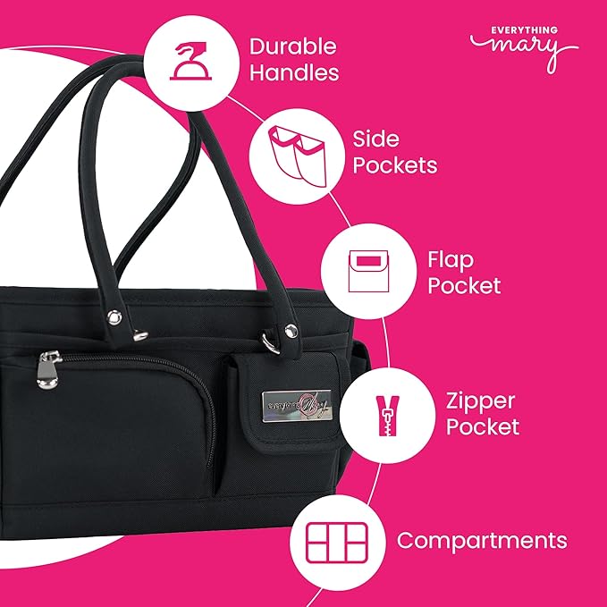 Everything Mary Junior Deluxe Store & Tote Organizer – Black Craft Tote with Handles – Collapsible Storage Caddy for Scrapbooking, Sewing, Art Supplies & DIY Creative Tools