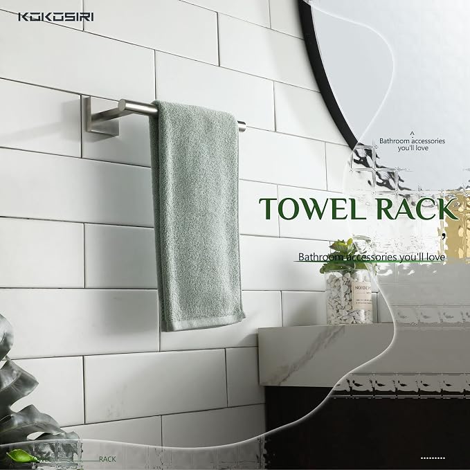 KOKOSIRI Towel Holder Brushed Nickel Bathroom Accessory Hand Towel Bars Wall Mounted Kitchen Cabinet Paper Holder Stainless Steel, B3008BR