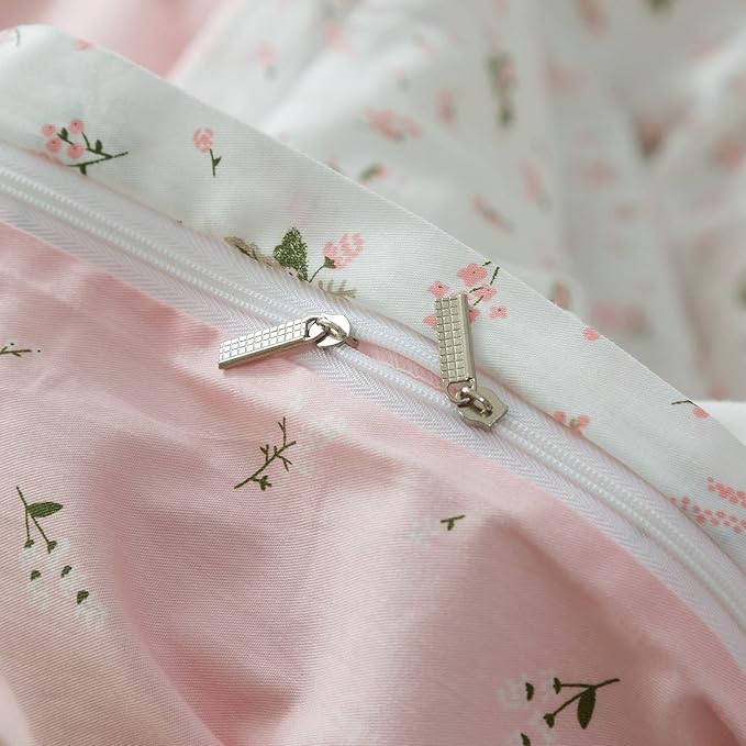 EAVD Vintage Floral Duvet Cover Full Size Cotton Girls Garden Pink Floral Bedding Sets Fulll Aesthetic Comforter Cover with Zipper Chic Fresh Botanical Duvet Cover with 2 Pillowcases