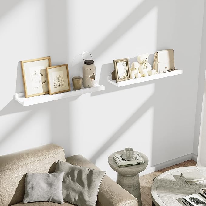 Love-KANKEI Floating Shelves Wall Mounted Set of 2, 24 Inch Wood Storage Wall Shelves for Bedroom Living Room Bathroom Kitchen Office and More White